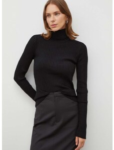 Herskind gyapjú pulóver könnyű, női, fekete, garbónyakú