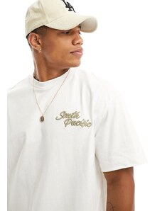 Bershka south pacific embroidered boxy t-shirt in white