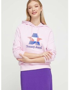 Tommy Jeans pamut melegítőfelső rózsaszín, női, nyomott mintás, kapucnis