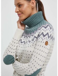 Fjallraven gyapjú pulóver könnyű, női, fehér, garbónyakú