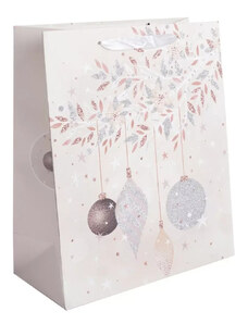 Egyéb Karácsonyi ajándéktáska 32x26x12cm, nagy, drapp, glitteres, függő díszek