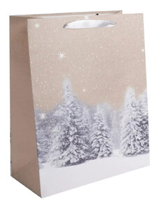 Egyéb Karácsonyi ajándéktáska 32x26x12cm, nagy, glitteres, havas fenyők