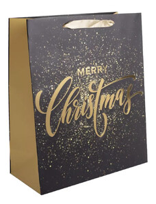 Egyéb Karácsonyi ajándéktáska 32x26x12cm, nagy, fekete, Merry Christmas felirattal