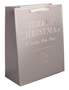 Egyéb Karácsonyi ajándéktáska 32x26x12cm, nagy, barna, Merry Christmas and Happy New Year felirattal
