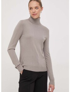 Sisley gyapjú pulóver könnyű, női, bézs, garbónyakú