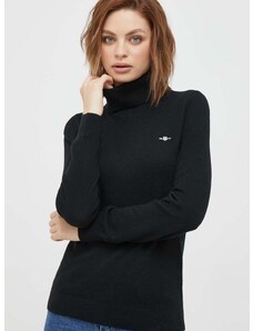 Gant gyapjú pulóver könnyű, fekete, garbónyakú