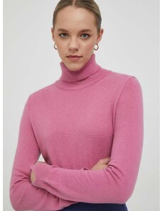 Sisley gyapjúkeverék pulóver könnyű, női, rózsaszín, garbónyakú