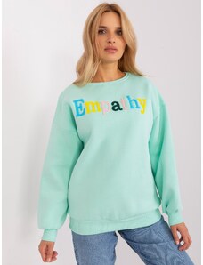 BASIC Menta színű pulóver színes felirattal EM-BL-617-12.04-mint