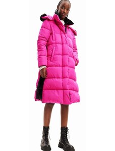 Desigual kabát 23WWEWAZ WOMAN WOVEN PADDED LONG OVERCOA női, rózsaszín, téli