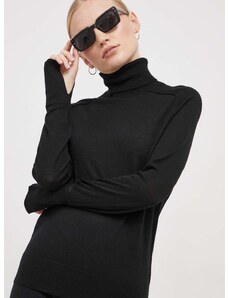Calvin Klein gyapjú pulóver könnyű, női, fekete, garbónyakú