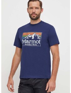 Marmot sportos póló MMW Gradient sötétkék, nyomott mintás