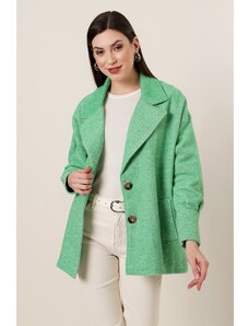 By Saygı Írta: Saygı Oversize bélelt bélyegzett kabát mandzsettaujjú zsebekkel, zöld