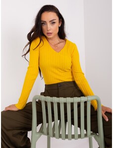 Fashionhunters Navy yellow fitted classic women's sweater