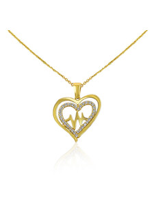 Ékszerkirály 14k arany medál, dupla szív, a belső részén kristályokkal díszítve