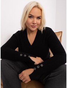 Fashionhunters Fekete plus-size pulóver V-nyakkal