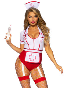 Leg Avenue Piros-fehér szexi jelmez Nurse Feelgood 87086