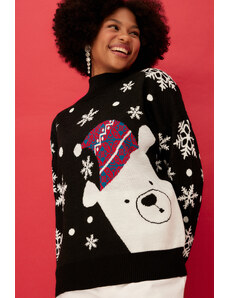 Trendyol Black Oversize Christmas Theme Knitwear Sweater
