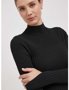 Calvin Klein pulóver könnyű, női, fekete, félgarbó nyakú