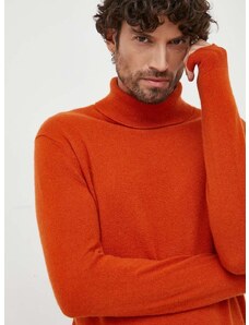 United Colors of Benetton kasmír pulóver könnyű, narancssárga, garbónyakú