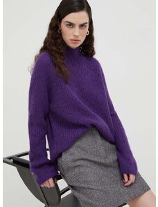 Marc O'Polo gyapjú pulóver női, lila, félgarbó nyakú
