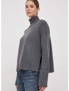 Calvin Klein gyapjú pulóver meleg, női, szürke, garbónyakú