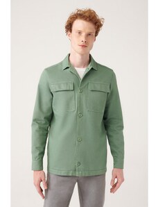 Avva Men's Green Covered Pocket Piece Dye Comfort Fit Relaxed Cut Coat