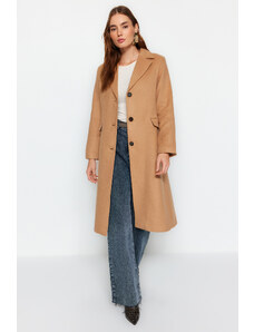 Trendyol Beige Premium Oversize széles szabású gyapjú töltött kabát