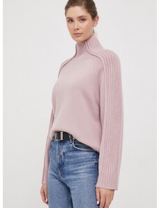 Calvin Klein gyapjú pulóver női, rózsaszín, félgarbó nyakú