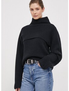 Calvin Klein gyapjú pulóver meleg, női, fekete, garbónyakú