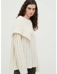 Lovechild gyapjú pulóver meleg, női, bézs, garbónyakú