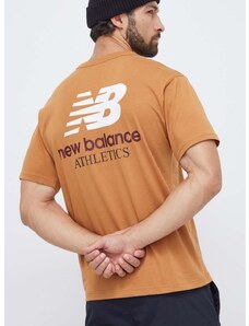 New Balance pamut póló barna, férfi, nyomott mintás