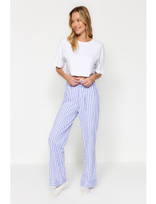 Trendyol White Blue 100% pamutcsíkos kötött pizsama alsó