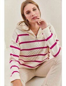 Bianco Lucci női garbós cipzáras csíkos kötöttáru pulóver