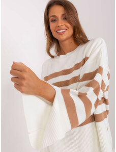 Fashionhunters Ecru-camel women's oversize striped sweater