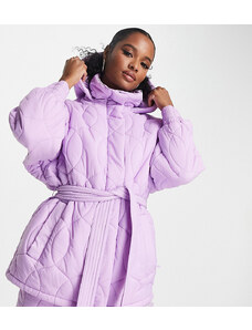 ASOS 4505 Petite ski quilted belted jacket-Pink