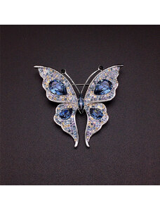Exkluzív pillangó bross sötétkék Swarovski kristályokkal (0311.)