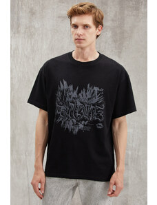 GRIMELANGE Hoang Men's Oversize Fit 100% Cotton Thick Textured Printed T-shirt