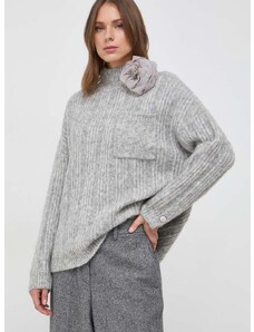 Custommade gyapjú pulóver meleg, női, szürke, félgarbó nyakú