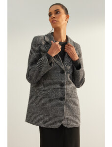 Trendyol Gray Premium Wool Look Regular Lined Woven Plaid Blazer Jacket