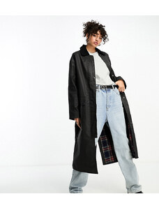 ASOS Tall ASOS DESIGN Tall wax trench with check lining in black-Blue