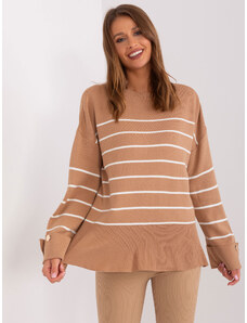 Fashionhunters Camel oversize sweater with round neckline