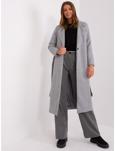 BASIC Szürke hosszú kabát övvel TW-PL-BI-5312-1,31-grey