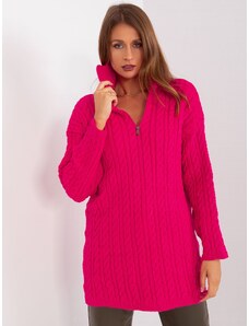 Fashionhunters Fuchsia long sweater with cables