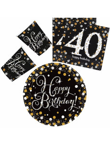 Boldog Születésnapot Happy Birthday 40 party szett 23cm-es tányérral 32db-os (gold)