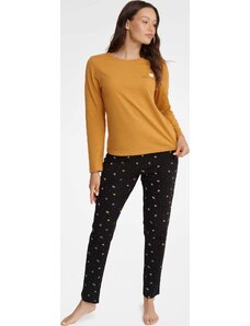 BASIC Fekete-mustárszínű őszi női pizsama - Pumpkin 40932-18X