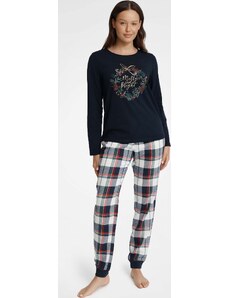 BASIC Sötétkék kockás női karácsonyi pizsama - Merry 40939-59X navy