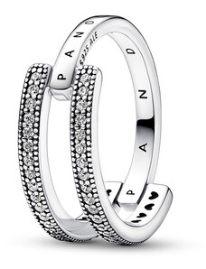 Pandora ékszer Signature logó és pávé dupla ezüst gyűrű