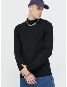 HUGO gyapjú pulóver könnyű, férfi, fekete