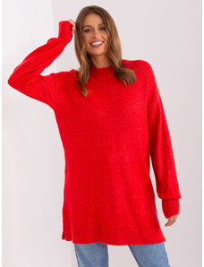 Fashionhunters Red oversize sweater with a round neckline