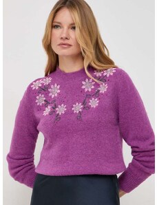 Silvian Heach gyapjúkeverék pulóver női, lila, félgarbó nyakú